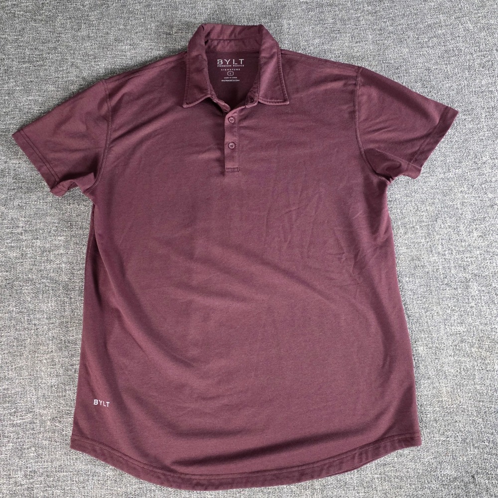 BYLT Signature Drop-Cut Polo Shirt Mens Large Maroon Burgundy Stretch DC_SS_POLO